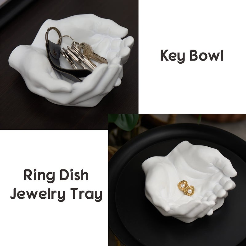 Tapeera Hand Shaped Succulent Planter Pot - Crystal Holder Display - Air Plant Holder Hand Planter - Giving Hands Sculpture Decor - Key Bowl Ring Dish Trinket Dish Candy Dish - Candle Holder (White) - Image 5